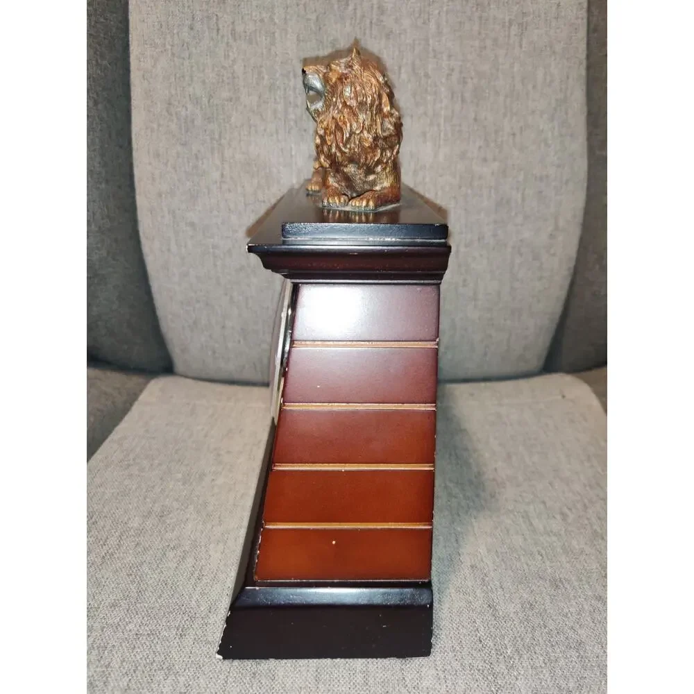 Vintage Wood Mantle Lion Clock Decorative Piece Only Clock Does Not Function
